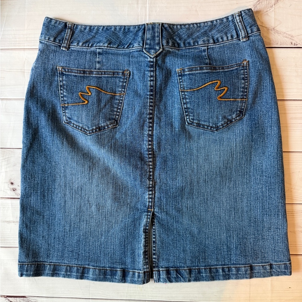 Bay Studio Petite Denim Skirt 14P Classic Blue Stretch Pencil - Picture 2 of 8